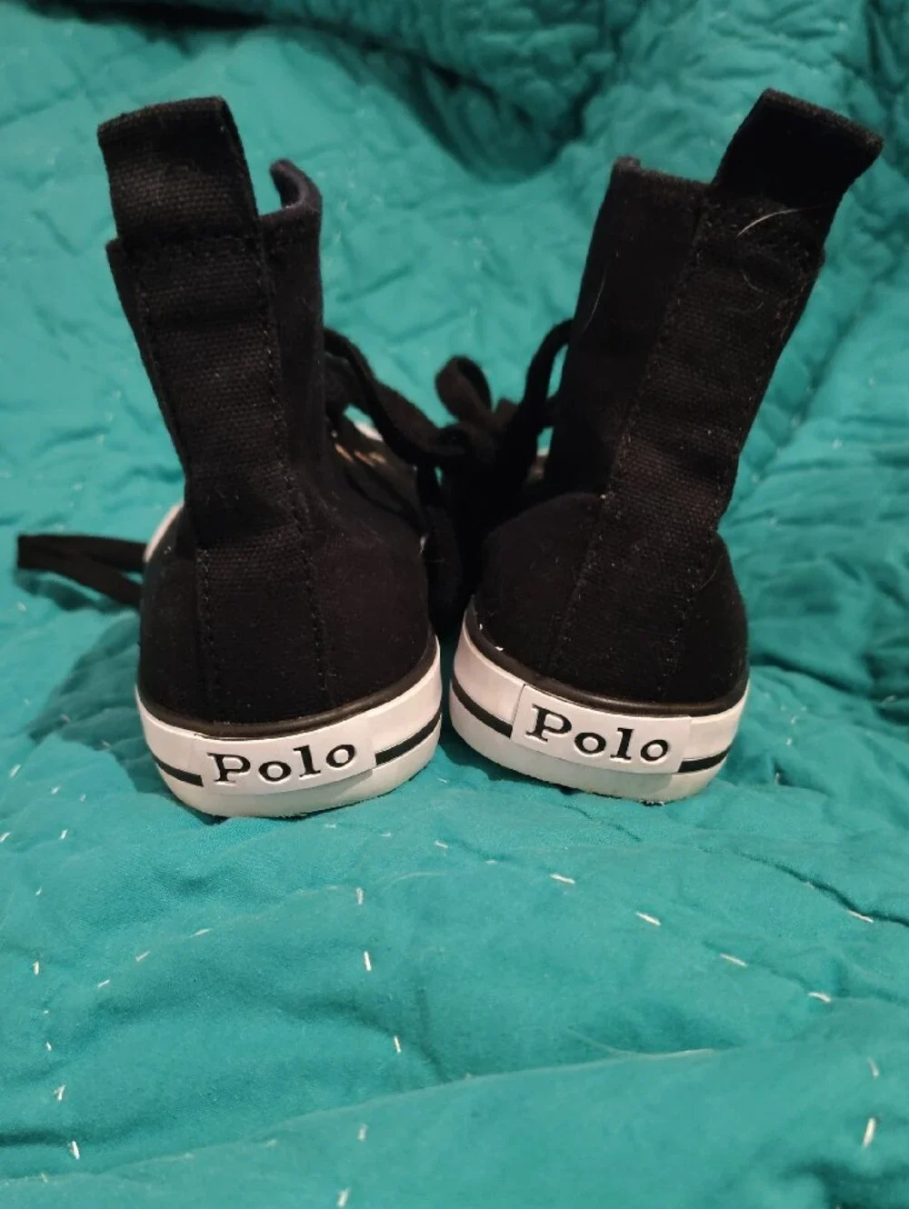 Ralph Lauren Black High-Top Canvas Sneakers with Bear Embroidery